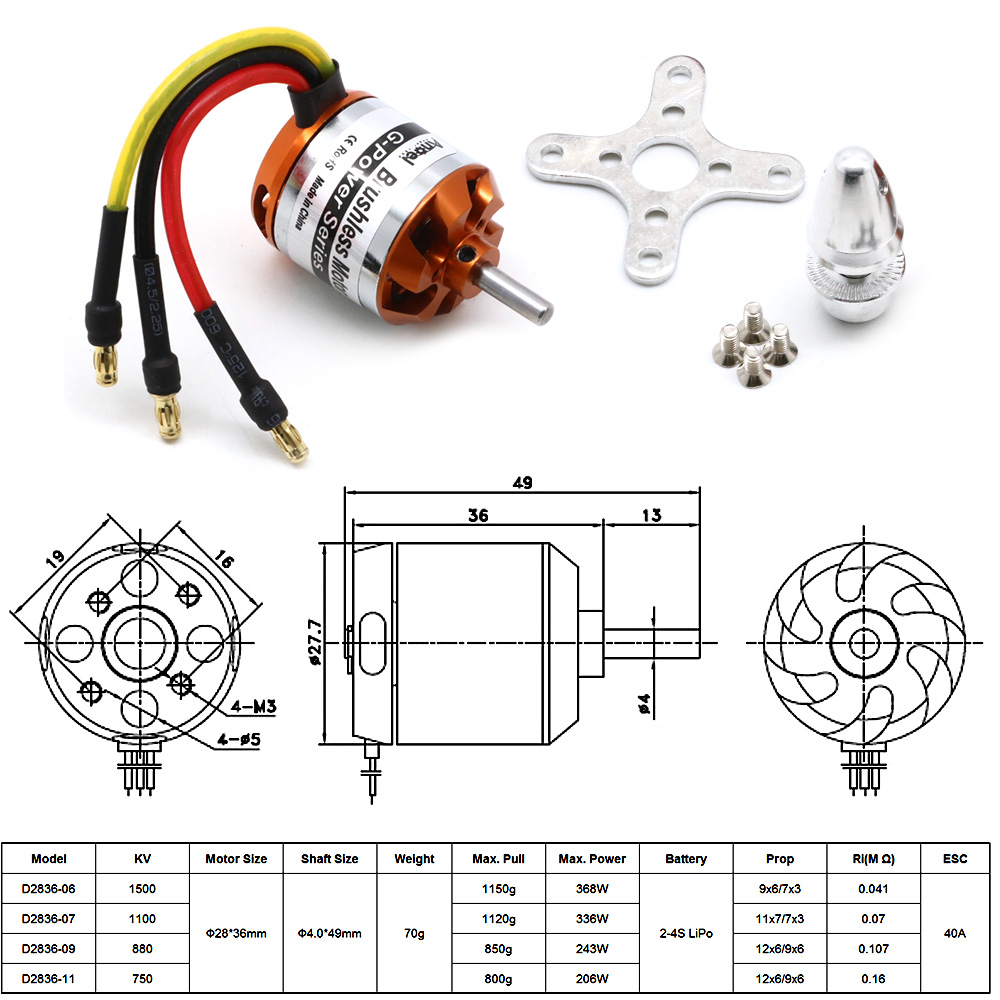Motor RC D2836 750KV 1500KV 88 - Rc Hobby Grade ulasan dan harga